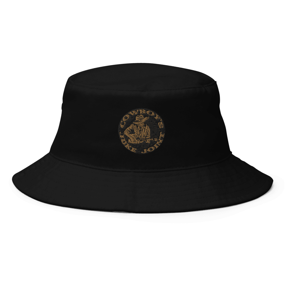 Black Cowboy's Juke Joint Radio Logo Bucket Hat made of 100% cotton twill, showcasing the logo on the front