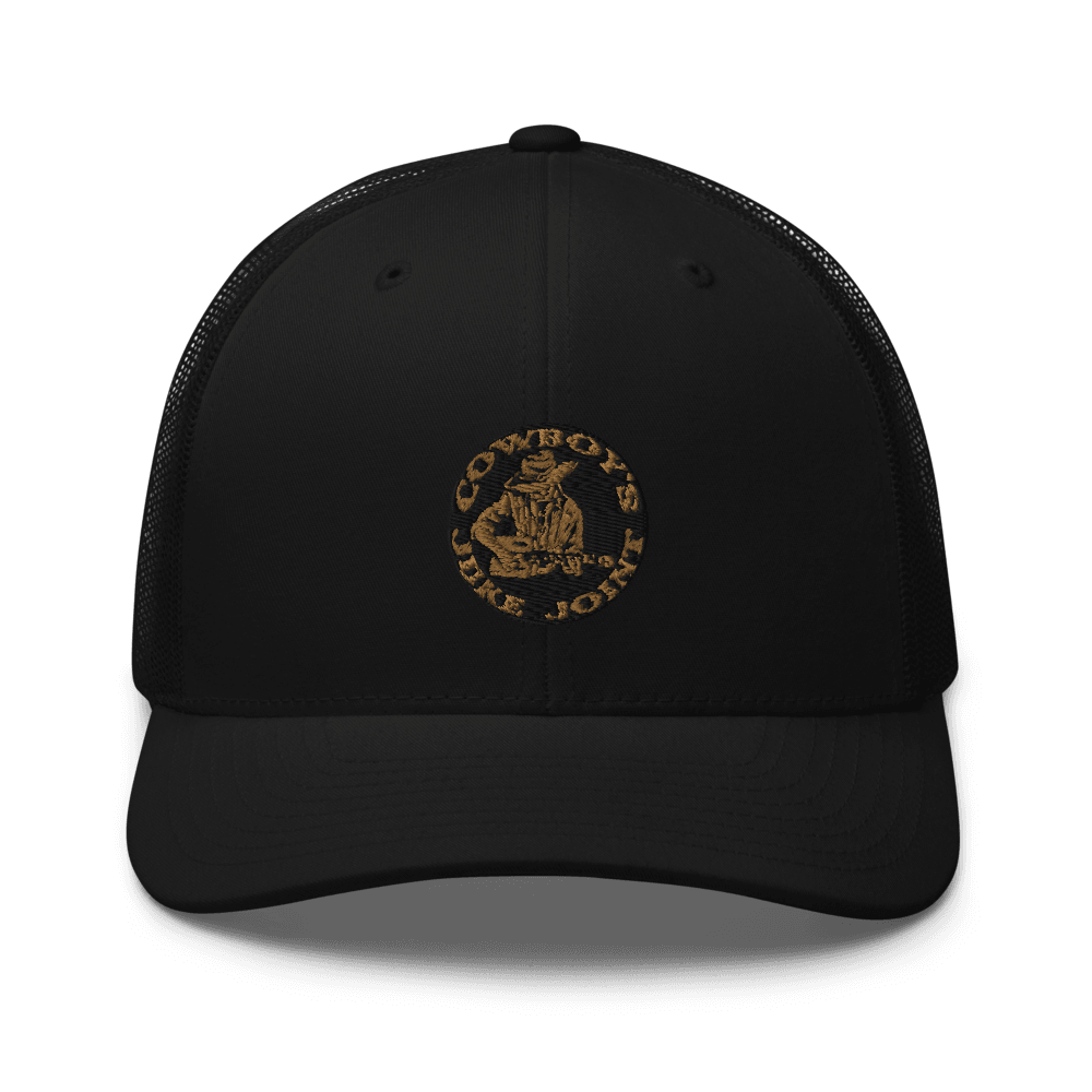 Cowboy's Juke Joint Radio Logo Trucker Cap in Black, 60% cotton and 40% polyester with mesh back