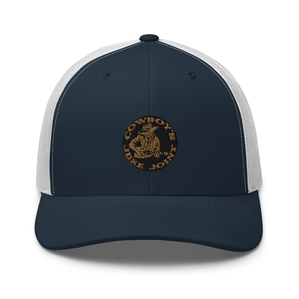 Cowboy's Juke Joint Radio Logo Trucker Cap in Black, 60% cotton and 40% polyester with mesh back
