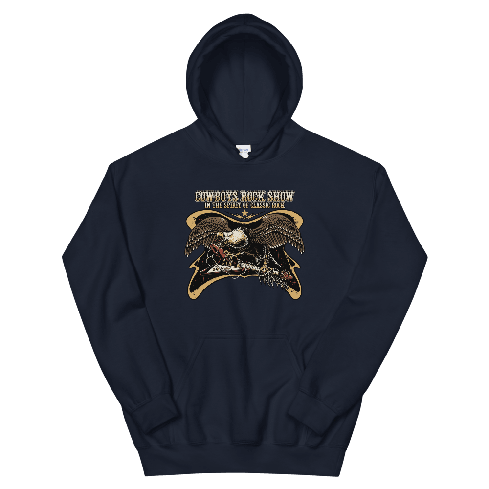 Cowboy's Rock Show Hoodie in Black, 50% pre-shrunk cotton and 50% polyester