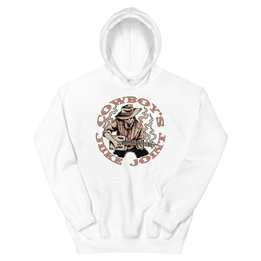 Cowboy's Juke Joint Radio Logo Hoodie made of 50% pre-shrunk cotton and 50% polyester with a front pouch pocket